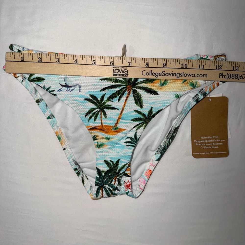 NWT Hobie Tropical Palm Tree Bikini Bottoms XS Blue White Floral Strappy Sides - Picture 4 of 8